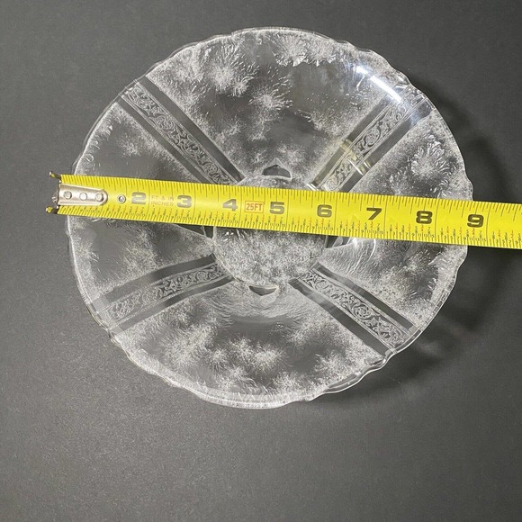 Vintage Heisey Glass Antarctic Etched Clear Bowl Four Toe Two Handle Rare 8.75" - Picture 6 of 10